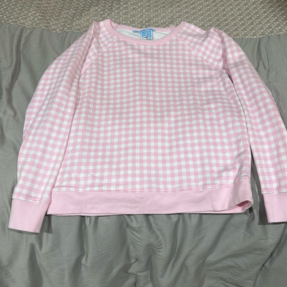 Draper James Pink and White Gingham Sweatshirt